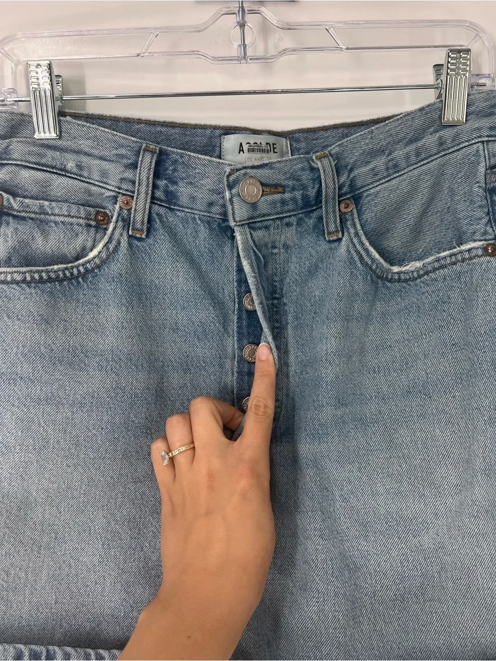Agolde Dame Light Wash High-Rise Rolled Hem Long Inseam Classic Denim Shorts 27